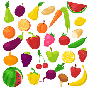 水果和蔬菜的菜单背景。健康的食物。有机食品。平面样式,矢量图